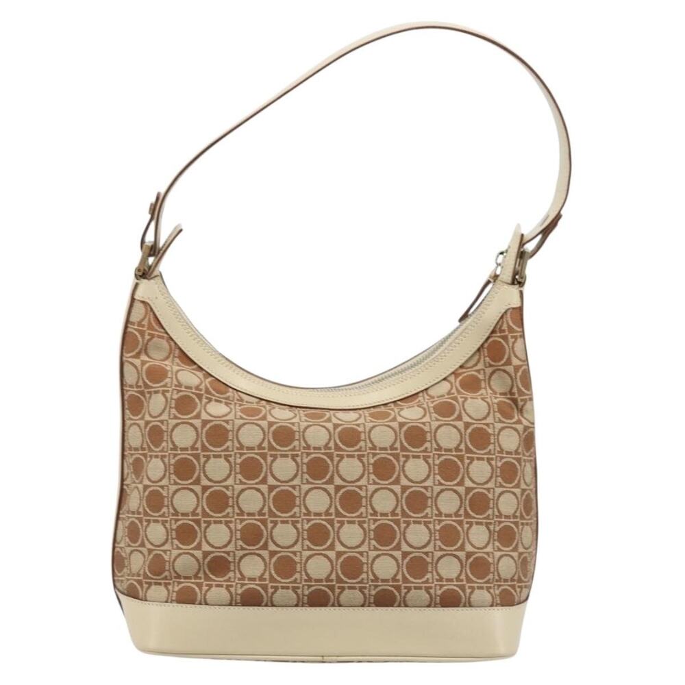Salvatore Ferragamo Canvas Leather Gancini Shoulder Bag Brown